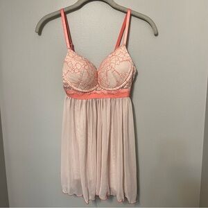 Night gown pink push up lacy sheer mini night gown lingerie woman’s S nightie